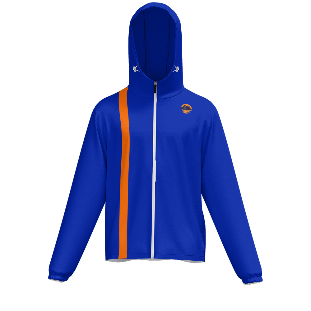 Blue w/ Orange Stripe UPF50 Unisex Full-Zip Hooded Windbreaker Jacket