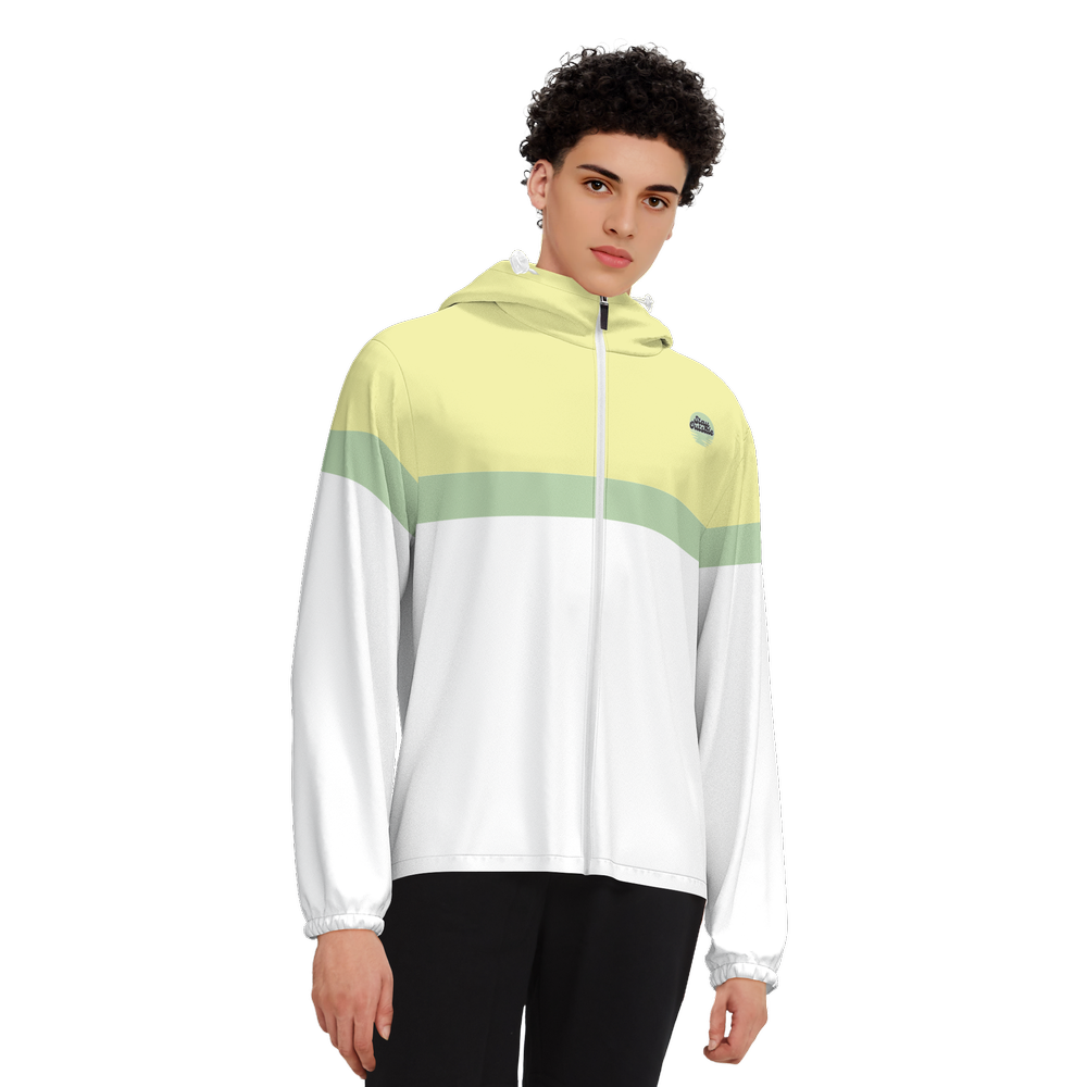 Yellow w/green UPF50+ Full-Zip Hooded Windbreaker Jacket - Water Resistant
