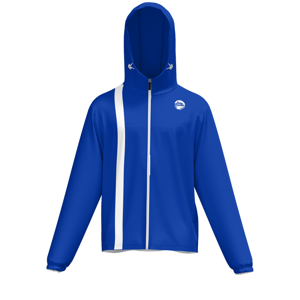 Blue w/ White Stripe UPF Unisex Full-Zip Hooded Windbreaker Jacket
