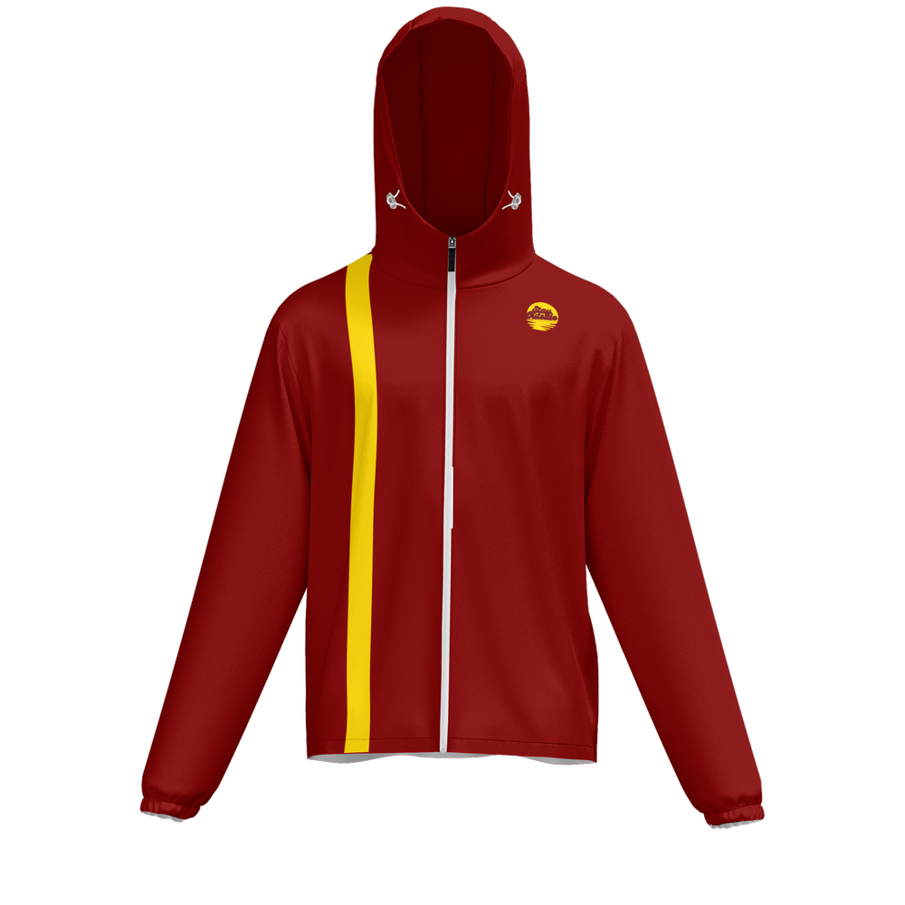 Sunny Day Bros Maroon w/ Gold Stripe UPF50 Unisex Full-Zip Hooded Windbreaker Jacket