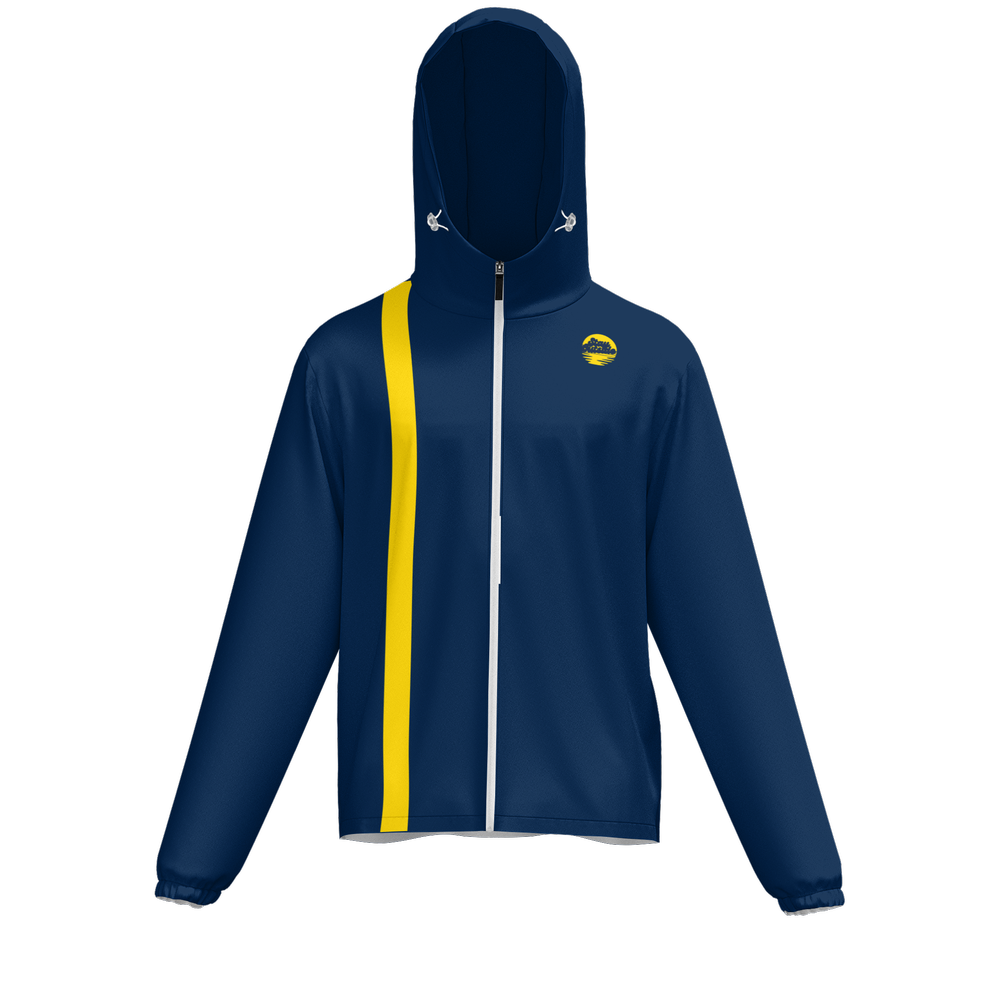 Sunny Day Bros Navy w/ Gold Stripe UPF50 Unisex Full-Zip Hooded Windbreaker Jacket