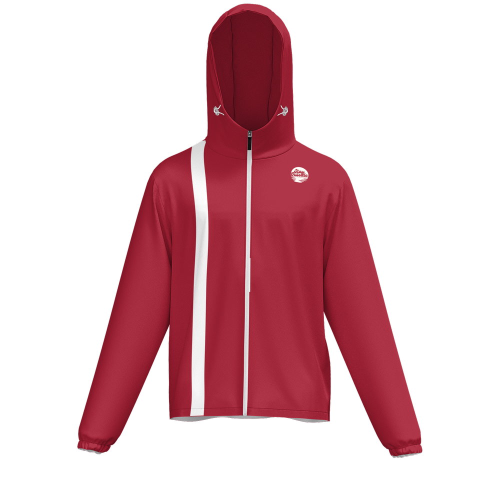 Crimson w/ White Stripe UPF50 Unisex Full-Zip Hooded Windbreaker Jacket