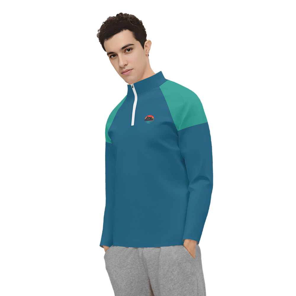 The Coastal Explorer Men's UPF50+ 3 Qtr Quarter Zip- Ocean Blue & Teal
