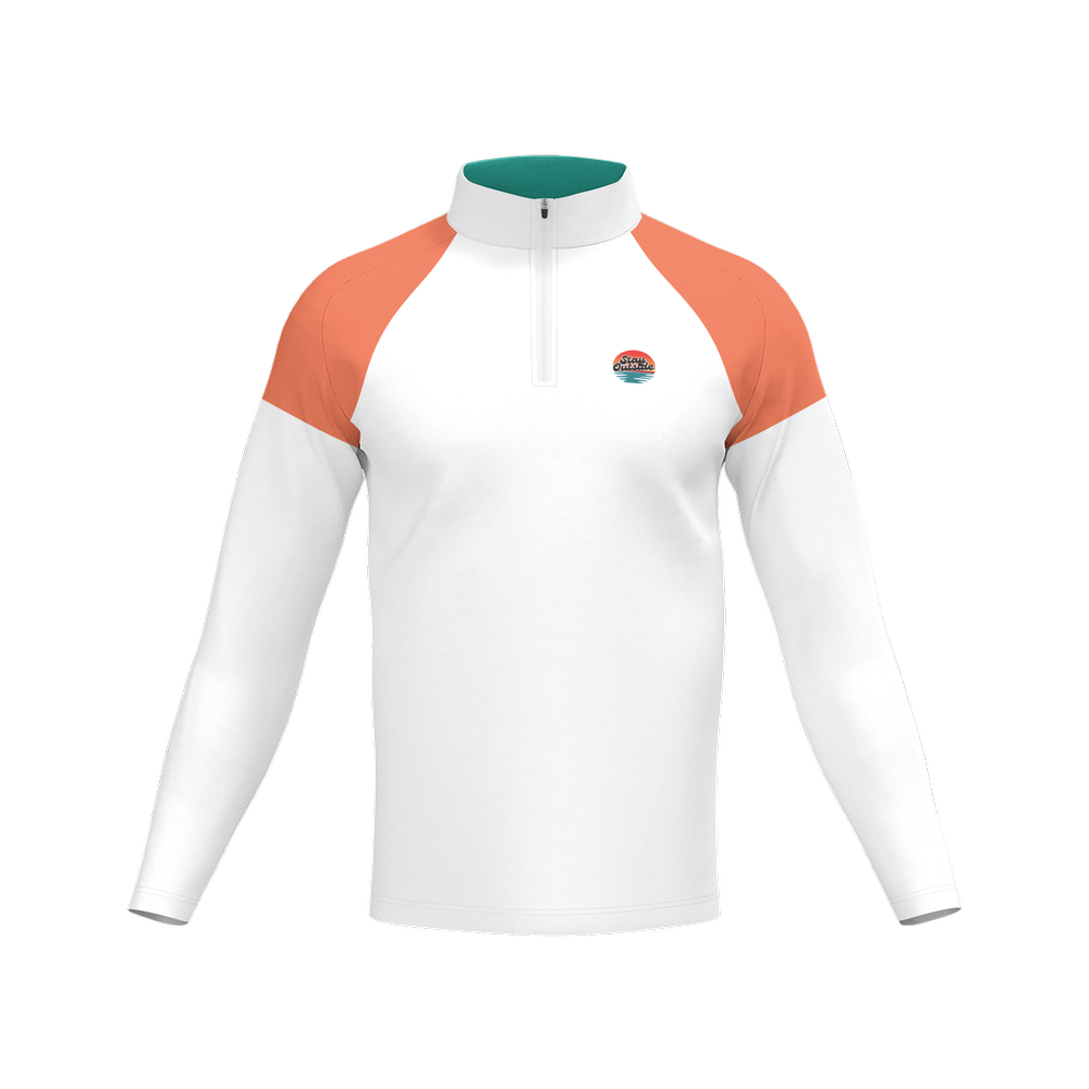 The Coastal Explorer Men's UPF50+ 3 Qtr Quarter Zip- Coral & Teal