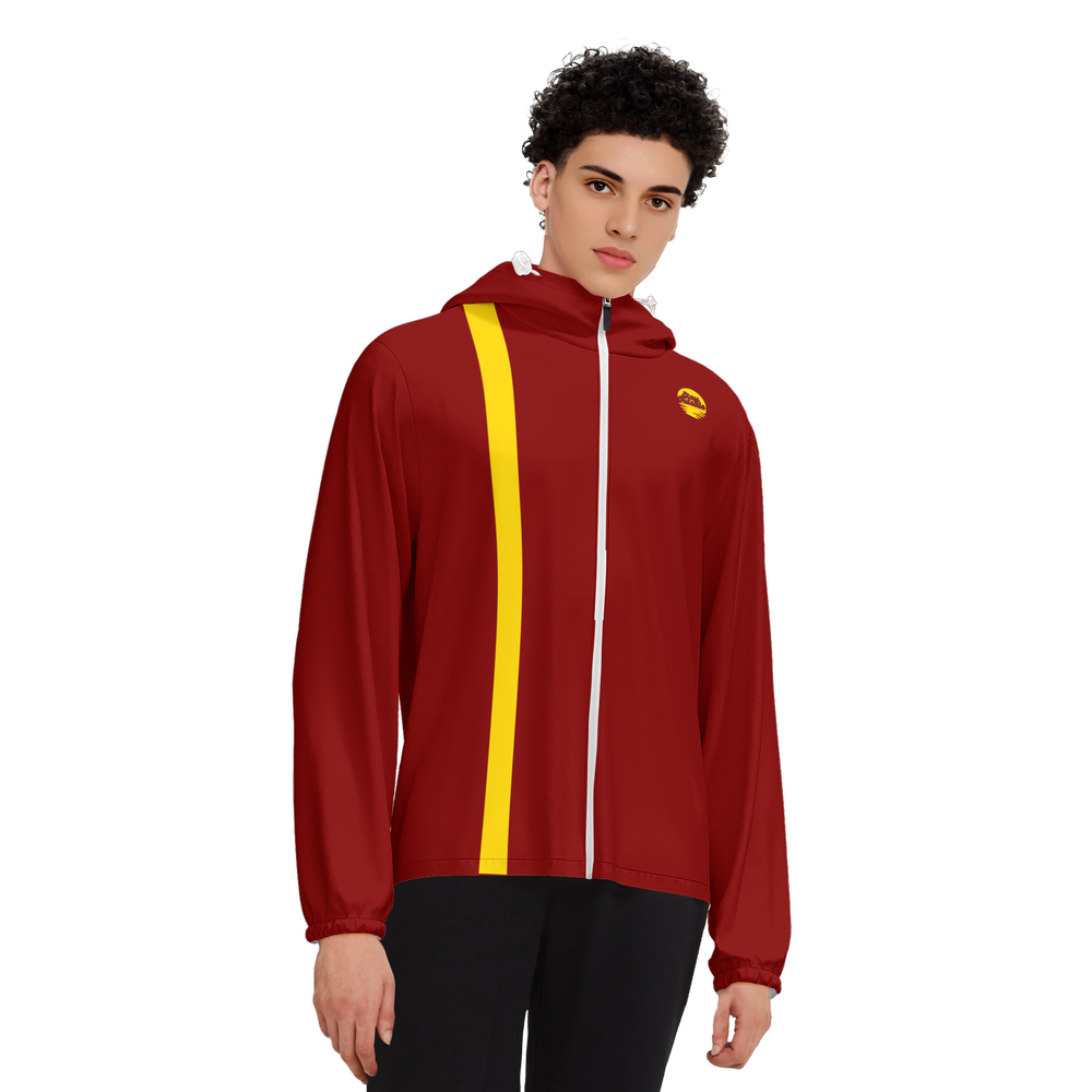 Sunny Day Bros Maroon w/ Gold Stripe UPF50 Unisex Full-Zip Hooded Windbreaker Jacket