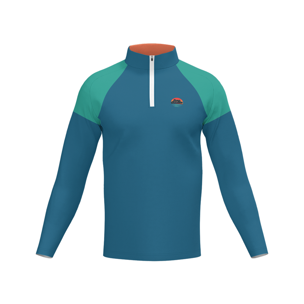The Coastal Explorer Men's UPF50+ 3 Qtr Quarter Zip- Ocean Blue & Teal